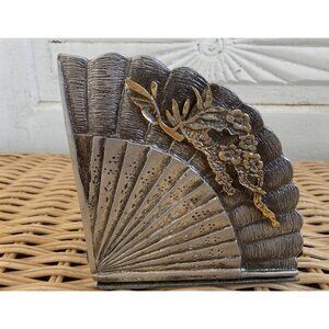 Vintage 70's Metzke Pewter Asian Fan Napkin/Letter/Cardholder